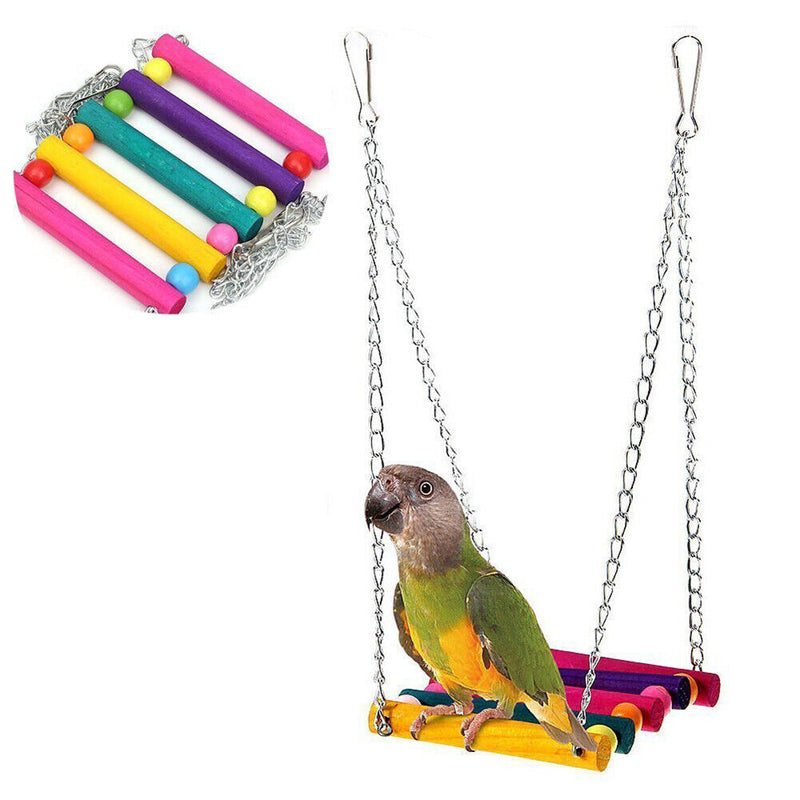Colorful Wooden Bite Chewing Perch Pet Parrot Birdcage Suspension Swing Ham