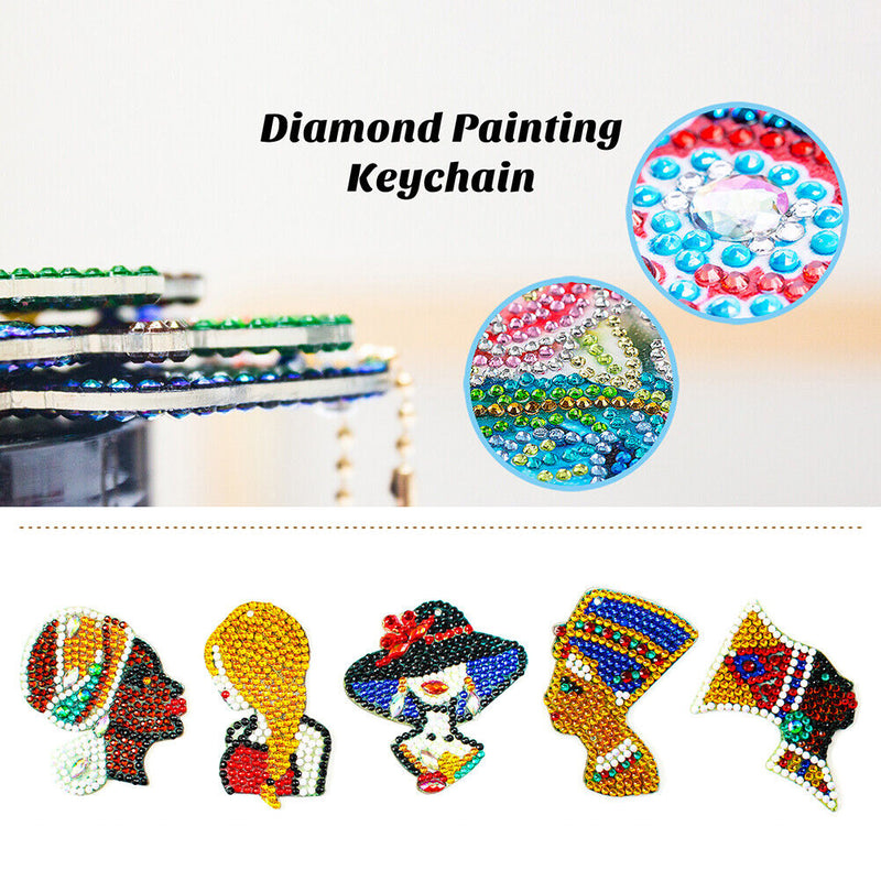 5pcs DIY Elegant Lady Full Drill Special Shaped Diamond Painting Keychains Newly