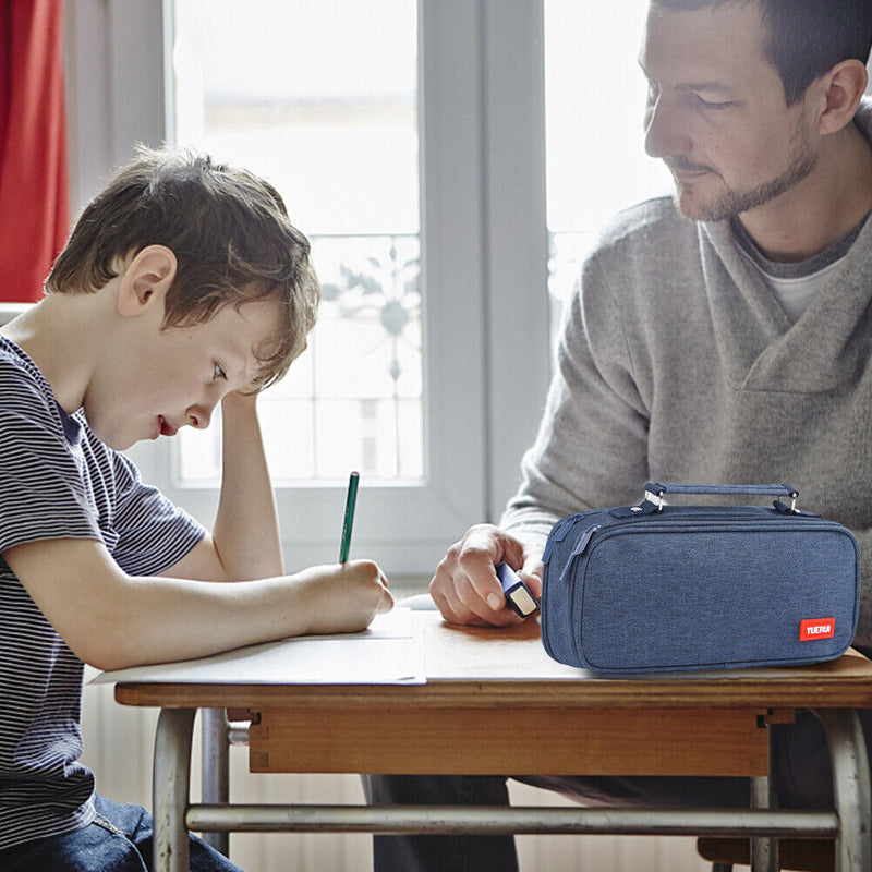 Large Capacity Pen Case Spacious Canvas Stationery Storage Bag (Dark Blue) Newly