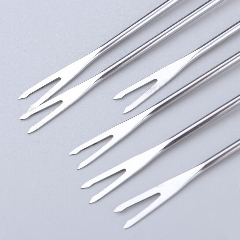 6 Stück Edelstahl BBQ Spieße Bratstangen Nadel Eiche Gabeln Lagerfeuer