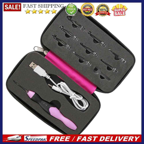 9 in 1 USB Light Up Crochet Hooks Knitting Needles LED Sewing Kit (Rose Red
