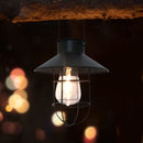 LED Solar Light Wrought Iron Lantern Hanging Tungsten Bulb Light Decor (A) Newly