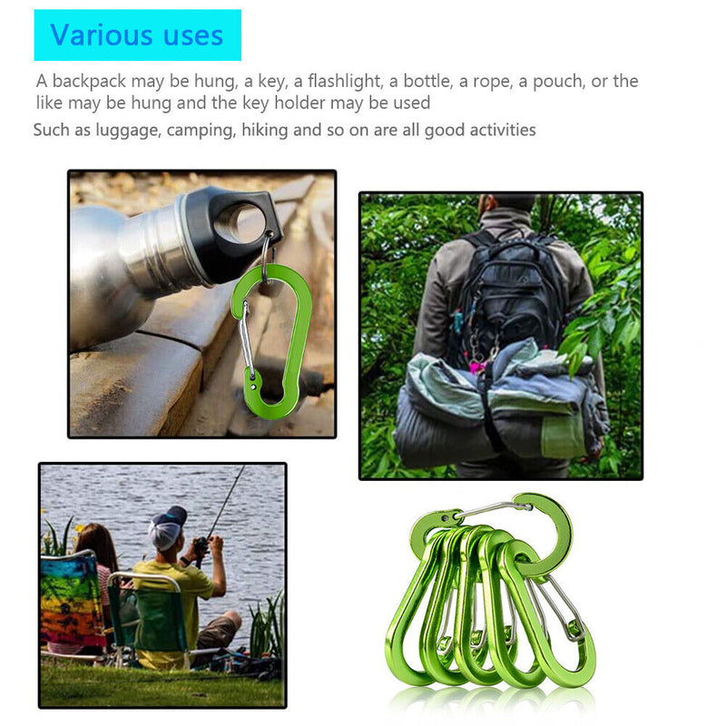 #A 6pcs Outdoor Camping Carabiner Clips Hiking Mountaineering Buckle Gadgets