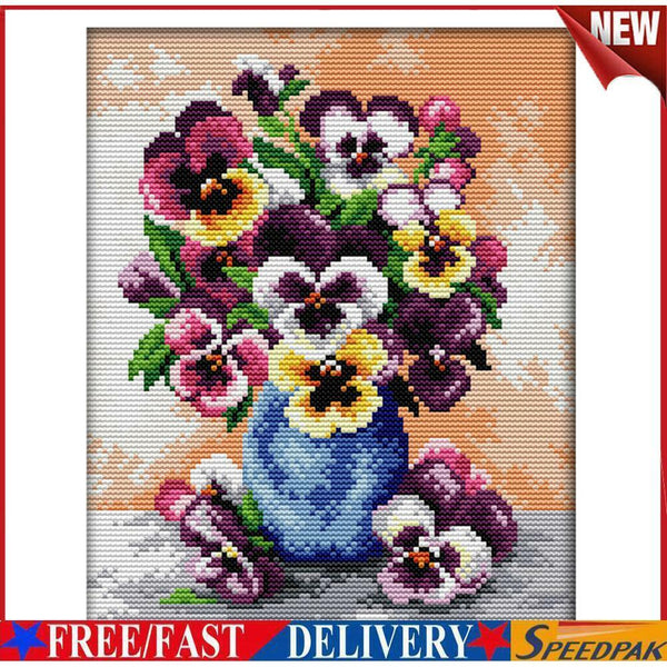 14CT Stamped Cross Stitch Kit DIY Colorful Flowers Needlework Craft (H624) #F