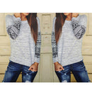 Women Patchwork Tees O-Neck Casual Loose Cotton Tops Long Sleeve T-Shirts/M