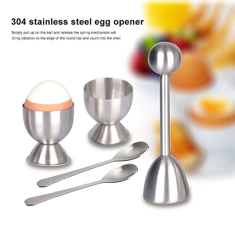 Egg Topper Cracker Set, Cutter with 2 Cups, 2 Spoons, for Hard, Soft Boiled Eggs