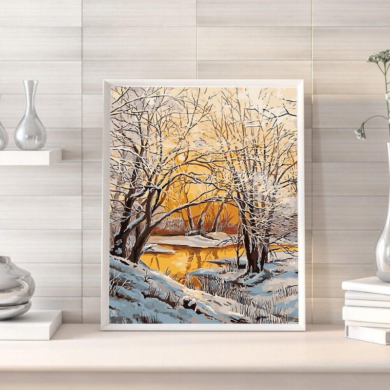 Hand Painted on Canvas DIY Snow Treetops Oil Paint By Numbers Drawing Kit Craft