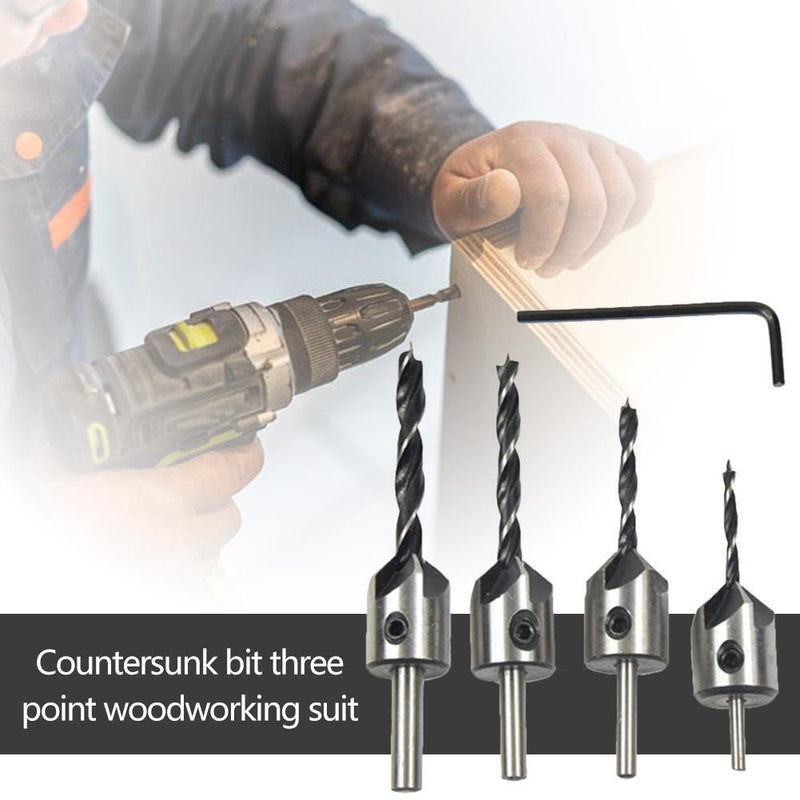 4pcs Countersink Drill Woodworking HSS Drill Bit Kit for Drilling Holes