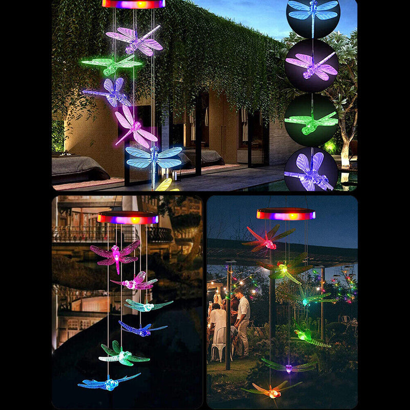 Solar Wind Chime Lamps Hanging Lights Home Garden Yard Decor (Dragonfly) Newly