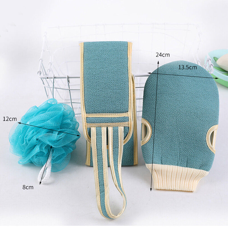 3pcs Bath Towel Shower Cleaning Back Scrubber Massage Brush Glove (Blue) Newly