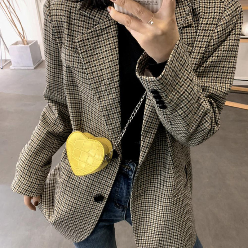Love Heart Crossbody Handbag Women Kids Leather Small Shoulder Bag (Yellow)