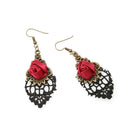 Metal Plated Vampire Dangle Black Lace Ear Studs Rose Jewelry Gothic Earrings