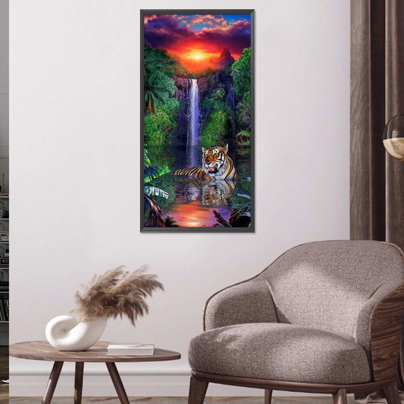 5D Diamond Painting Sunset Tiger Full Round Drill Rhinestone DIY Home Decoration