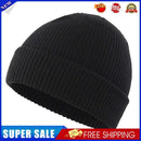 Knitted Hat Autumn Winter Warm Men Women Solid Rimless Beanies Cap (Black)