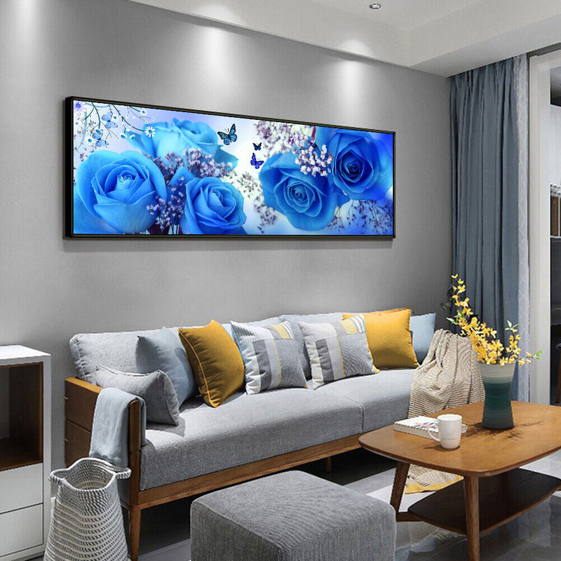 DIY Diamond Painting Full Round Drill Blue Rose Rhinestone Modern Handmade Craft