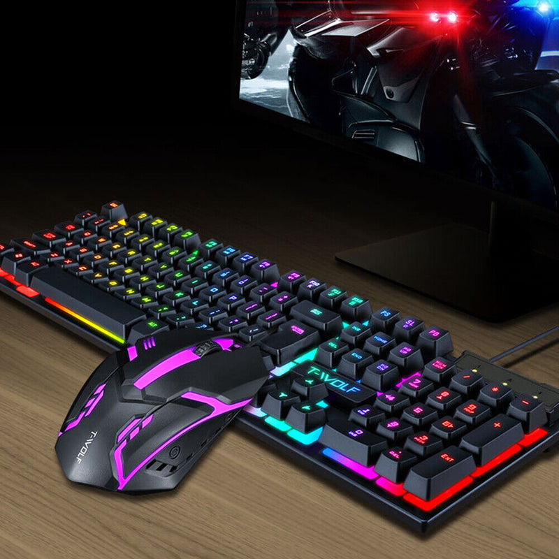 TF200 Rainbow RGB Back Light Keyboard Mouse Mice Wired Keyboard Mouse Combos Set