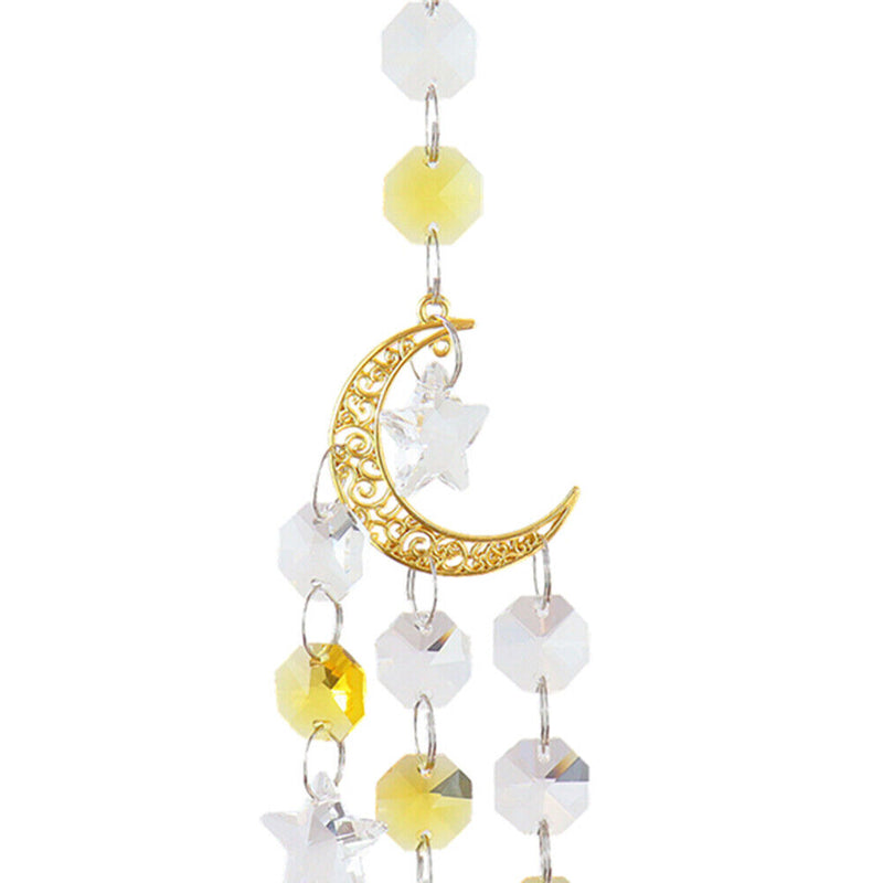 #A Crystal Windchimes Ornament Metal Hexagon Star Moon Craft Outdoor Garden Hang