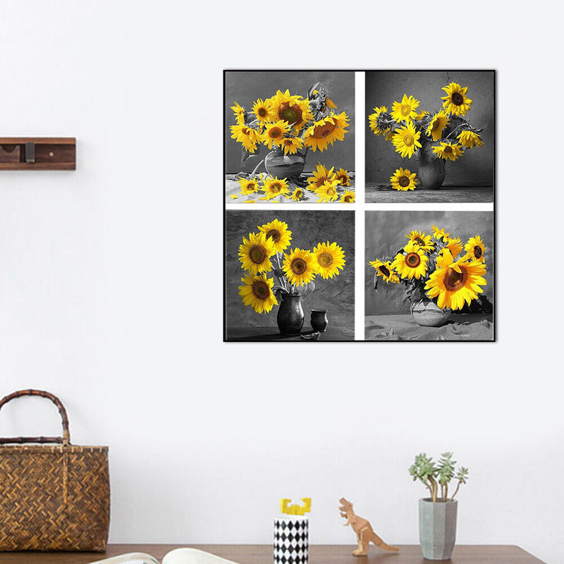 DIY Hand Painted 4 Panel Paint By Numbers Oil Canvas Pictures Sunflower Kit Gift