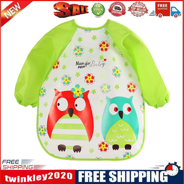 Cartoon Waterproof Unisex Baby Feeding Long Sleeve Art Apron Animal Bibs(E)