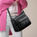 Fashion Solid Color Messenger Handbag Casual Women Multi Pocket PU Crossbody Bag