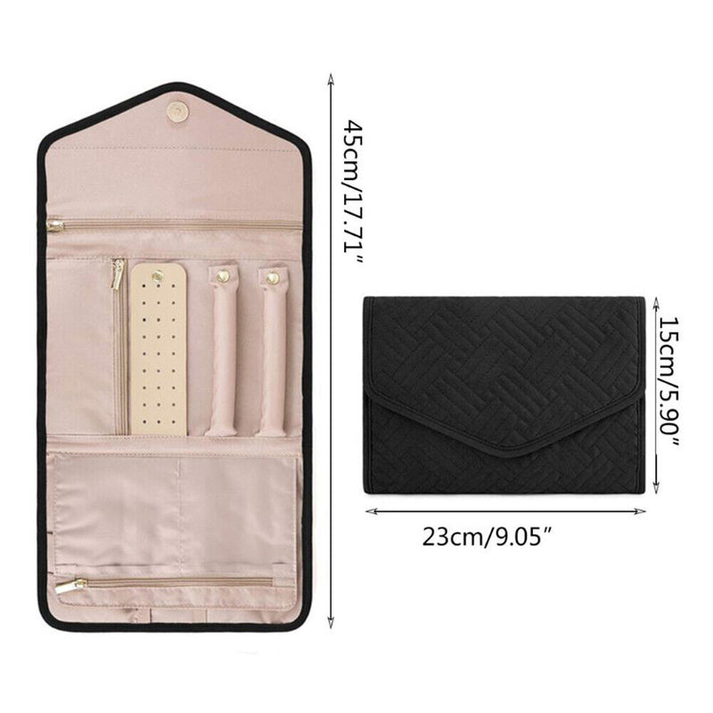 Jewelry Storage Bag Foldable Jewelry Case Durable Polyester Handbag (Black)