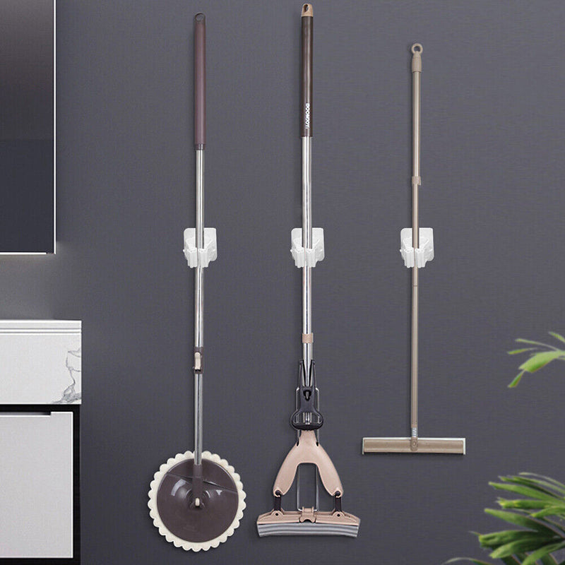 Self-Adhesive Wall Mounted Mop Clip Holder Seamless Hanging Bracket (White)