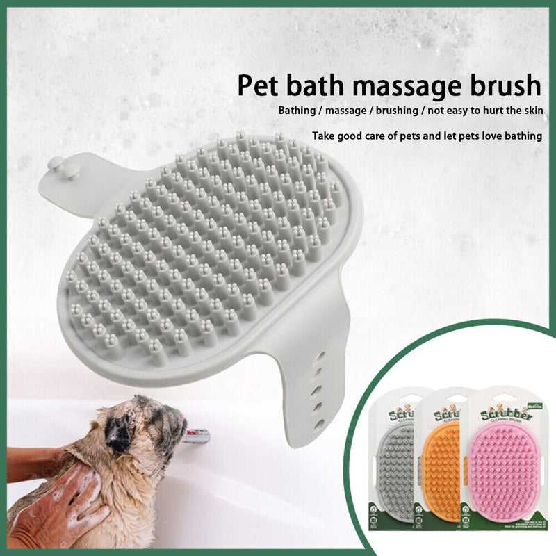 Dog Cat Bath Brush Comb Rubber Pet Hair Fur Grooming Massage Glove (Grey) Newly