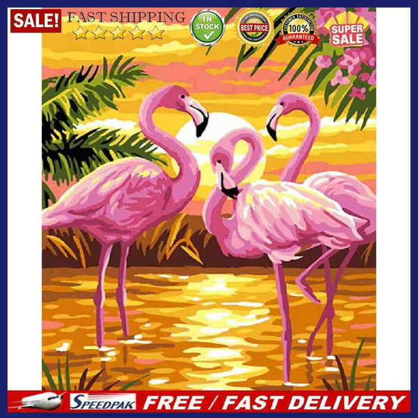 Frameless Oil Paint By Numbers DIY Flamingo Picture Craft for Home Living Room