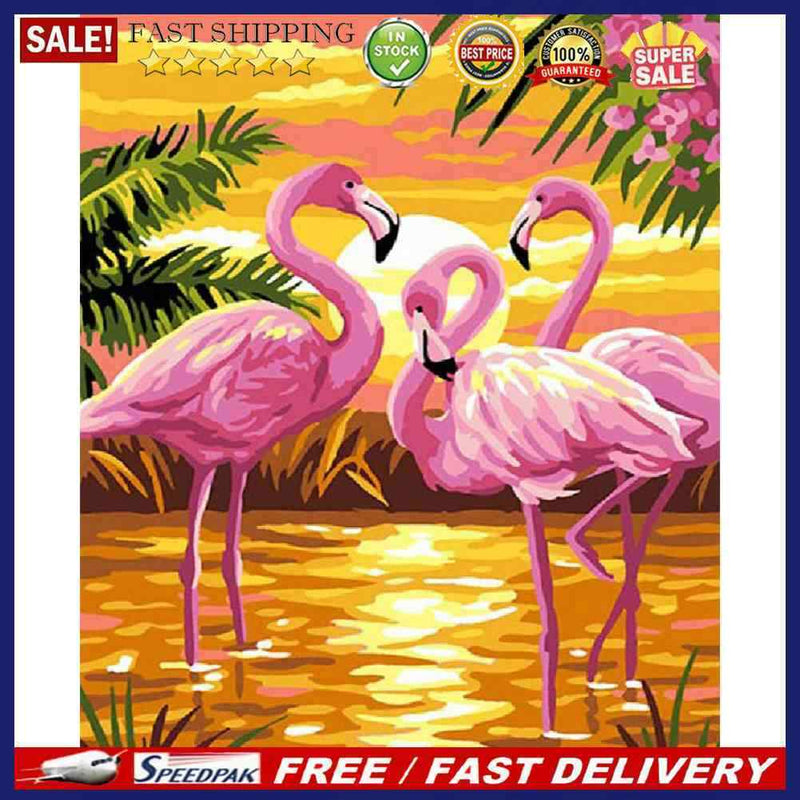 Frameless Oil Paint By Numbers DIY Flamingo Picture Craft for Home Living Room