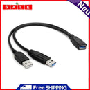 USB 3.0 Female to Dual USB Type A Male Extra Power Data Y Extension Cable Black