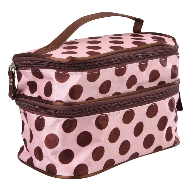 Portable Dual Layer Cosmetic Case Dot Beauty Makeup Toiletry Bag Organizer Newly
