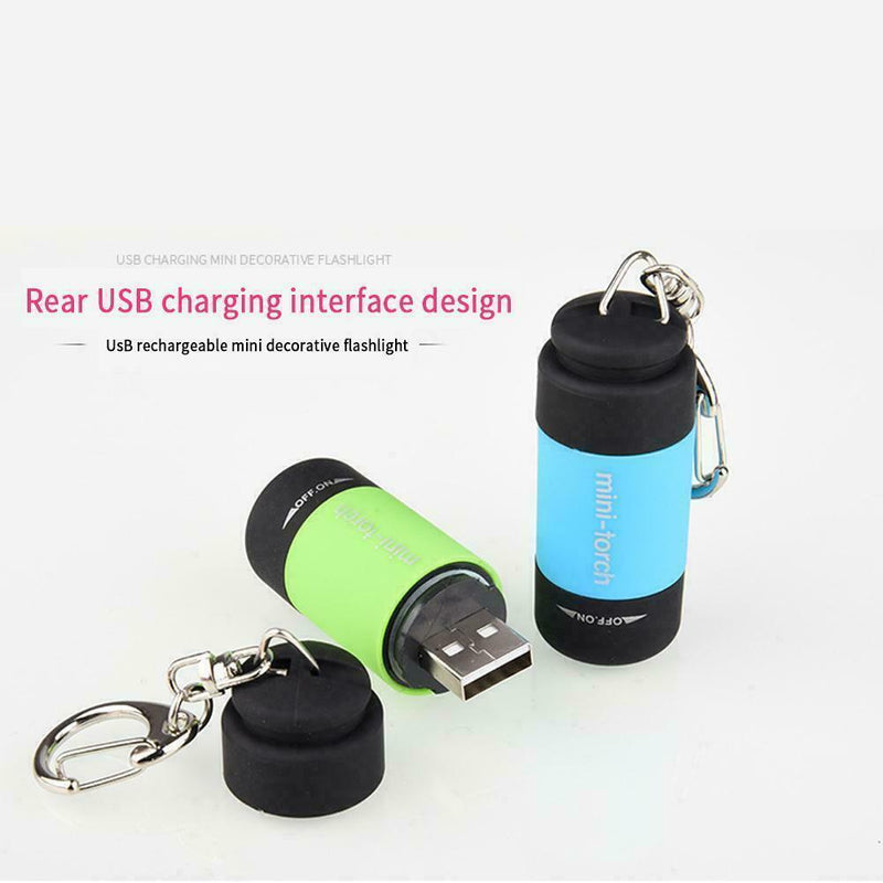 12PCS Pocket LED Torch Lamp USB Rechargeable Mini Keychain Camping Flashlight