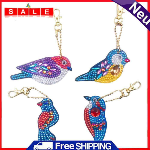 4pcs DIY Full Drill Special Shaped Diamond Painting Birds Keychains Pendant Gift