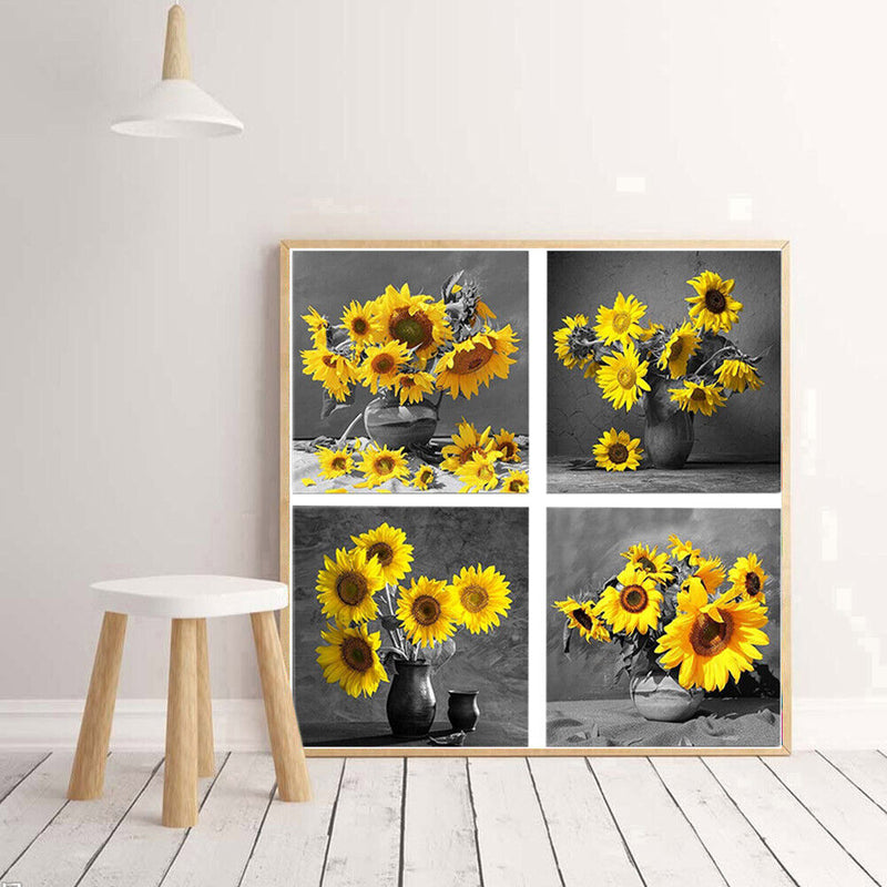 DIY Hand Painted 4 Panel Paint By Numbers Oil Canvas Pictures Sunflower Kit Gift