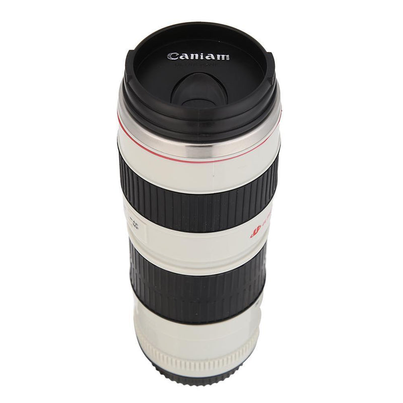 400mL Stainless Steel Coffee Tea Mug Camera Lens Shaped Water Cup with Lid Gifts
