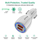 Phone Car Charger QC3.0 Dual USB Fast Charging Adapter for Mobile (White) Newly