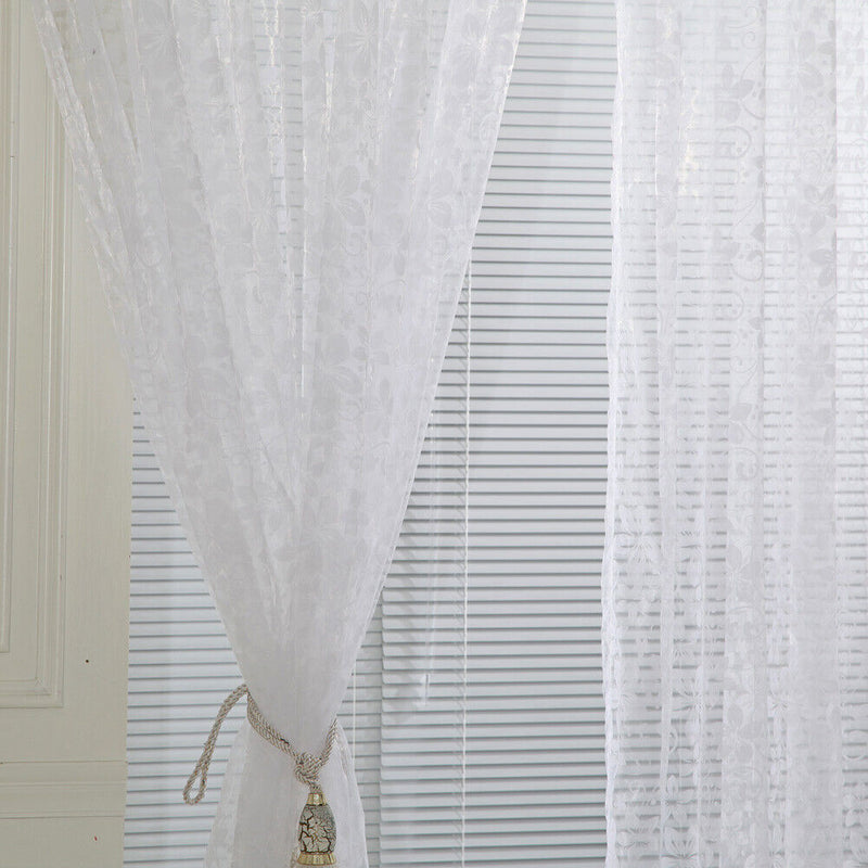 Leaves Printed Translucent Curtains Home Windows Tulle Sheer Drapes White