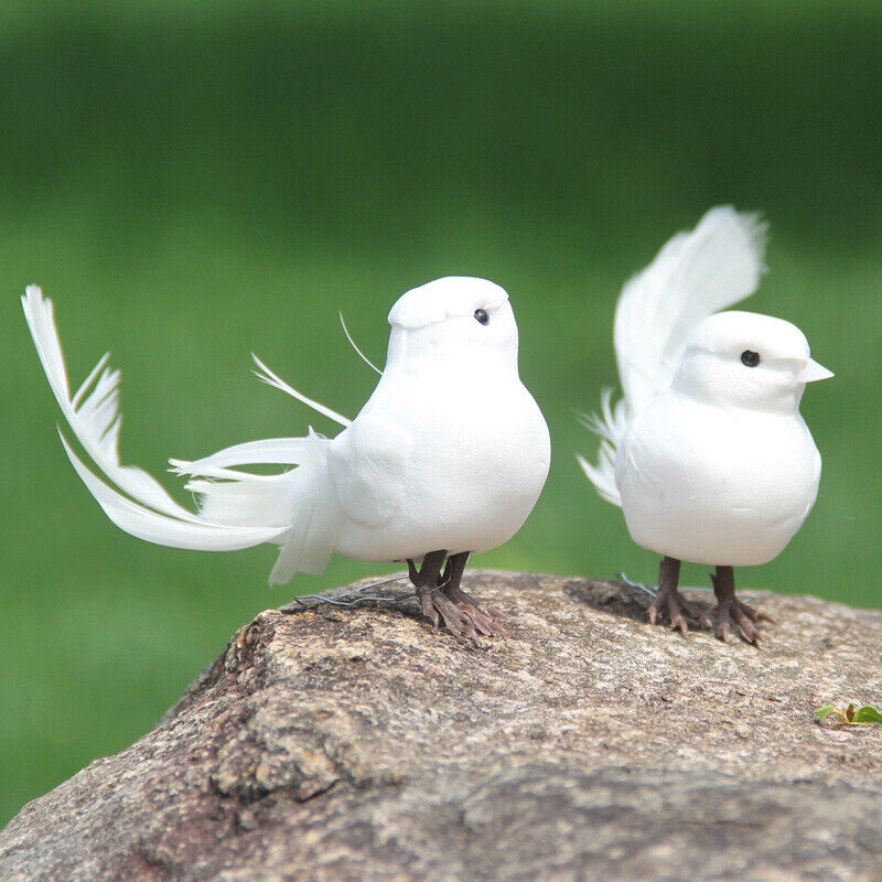 2pcs White Feather Artificial Foam Doves Lover Peace Doves Bird Home Decor