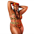 Ethnic Women Plus Size One-Piece Swimsuit Bandage Swimwear Beachwear(2XL)
