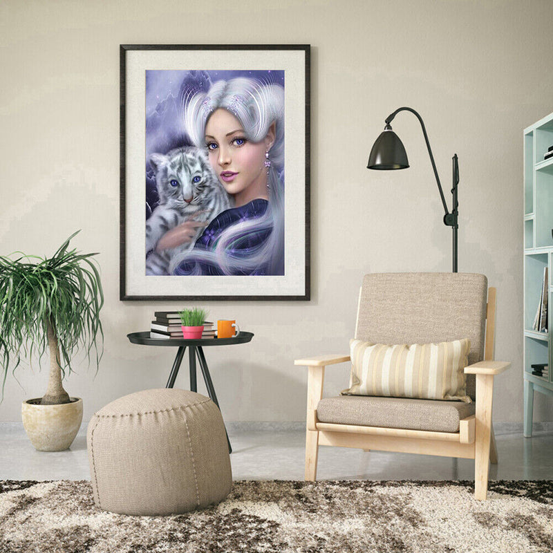 Beauty Tiger 5D DIY Full Round Drill Diamond Painting Mosaic Beadwork Home Decor