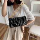 Women Chain Evening Clutch Pleated Solid Shoulder Handbag Party Elegant Totes