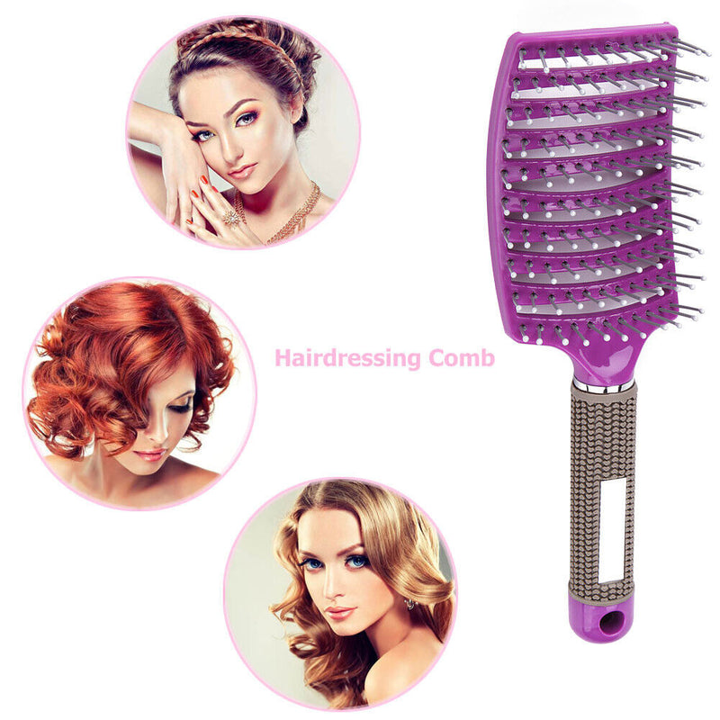Portable Curved Ribs Scalp Massage Comb Fluffy Styling Brush (A Purple)
