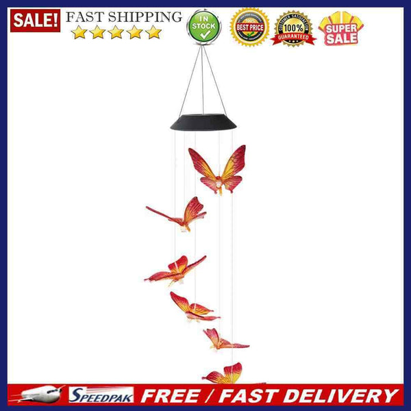 Solar Mobile LED Lamp Waterproof Colorful Butterfly Wind Chime for Outdoor Decor