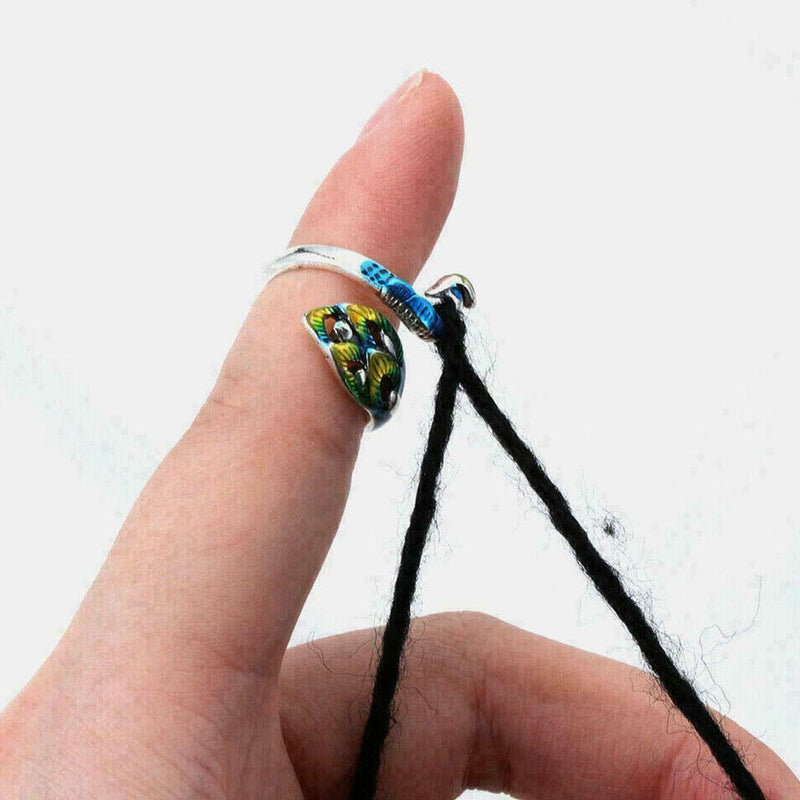 Thimble Finger Knitting Loop Crochet Ring Peacock Yarn Guides Sewing G1F8