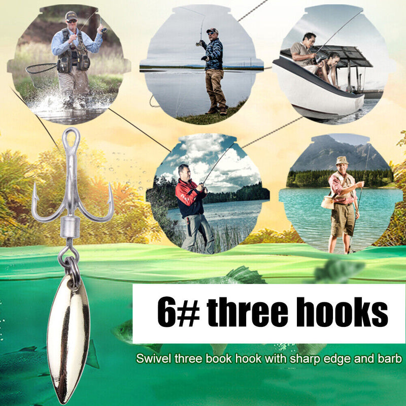 Rotating Sequin Hooks Lure Metal Barbed Fishing 3-Hook Freshwater Fishing Hoo