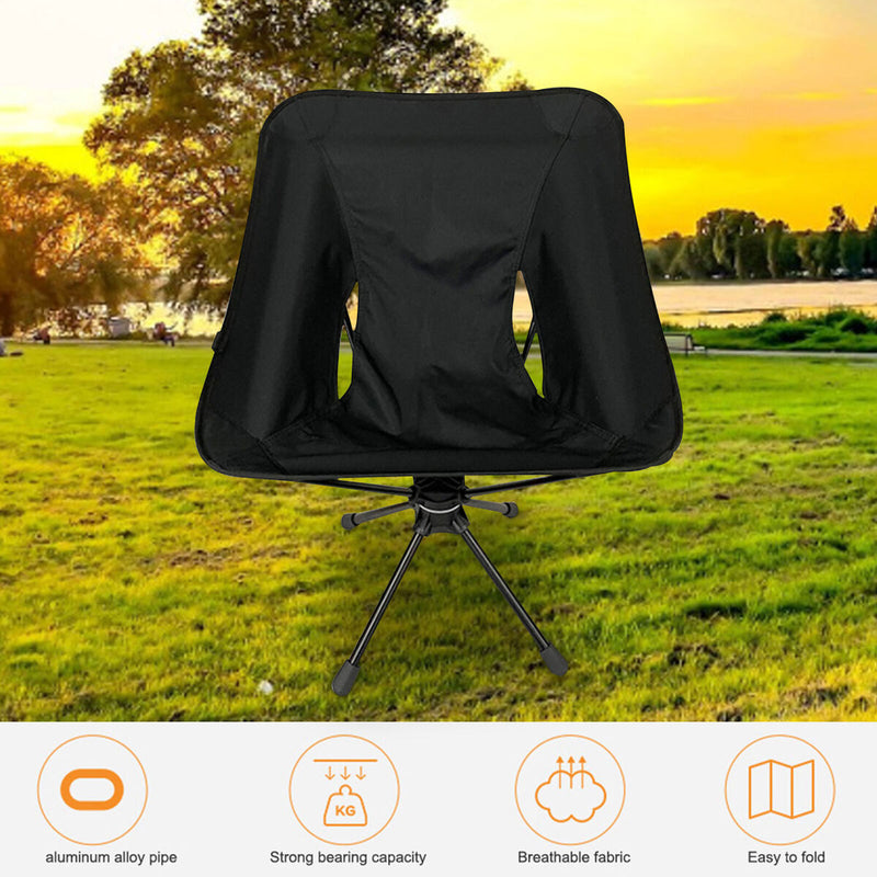 Portable Camping Chair-Outdoor Lightweight Folding Rotatable Chair (Black)