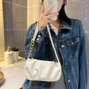 Fashion Pleated Handbags PU Chain Underarm Bags Women Shoulder Tote (White)