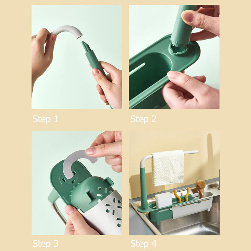 Telescopic Sink Holder-Expandable Storage Drain Basket with Dish Cloth Hanger