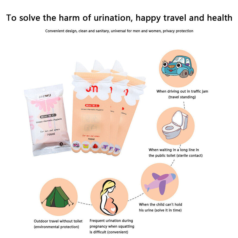 3pcs Disposable Urinal Travel Traffic Jam Emergency Pee Vomit Bags (Pink) Newly