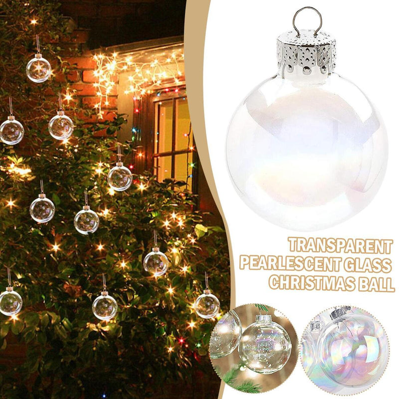 10cm Clear Iridescent Glass Fillable Baubles Balls Christmas Tree Ornaments`